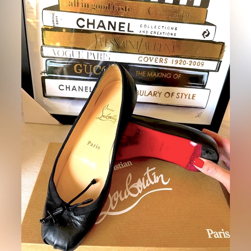 Christian Louboutin Black Nappa Leather Square Toe Ballerina Flats